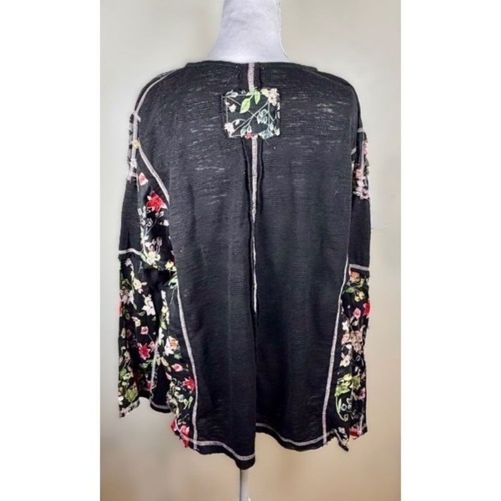 POL Womens Large Black Floral Star Patch Raw Hem Boho‎ Distressed Oversized Top - Picture 6 of 16